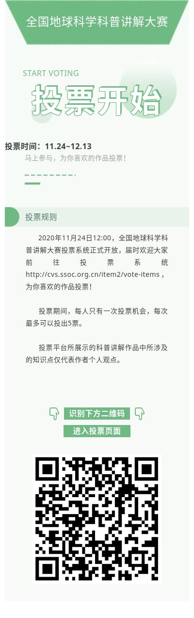 全国地球科学科普讲解大赛开始投票啦！